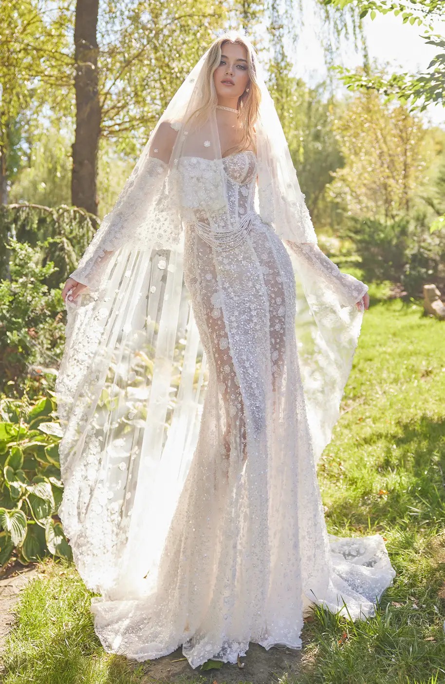 Model wearing a white gown by Idan Cohen - colored image