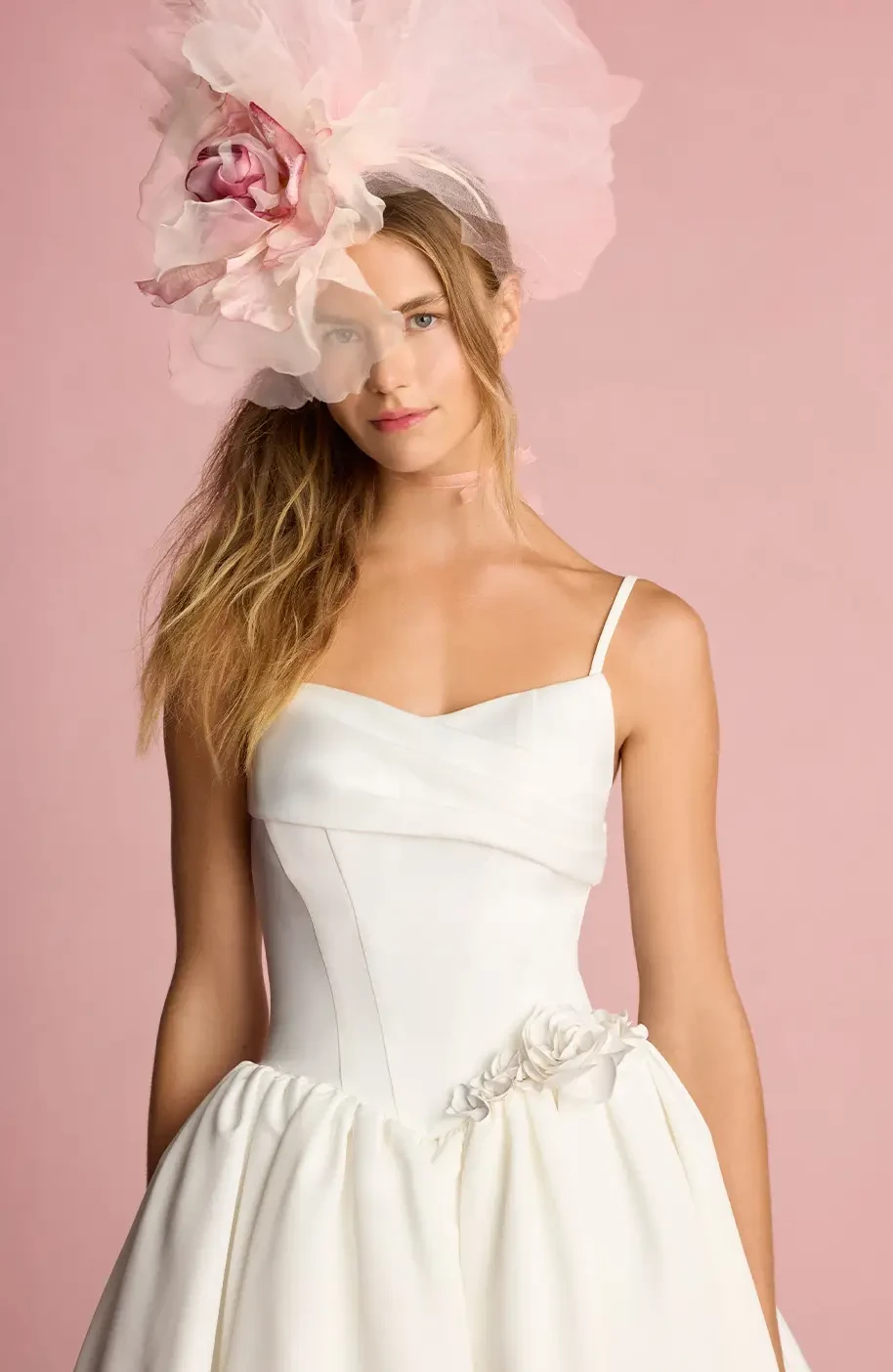 Model wearing a white gown - black and white image