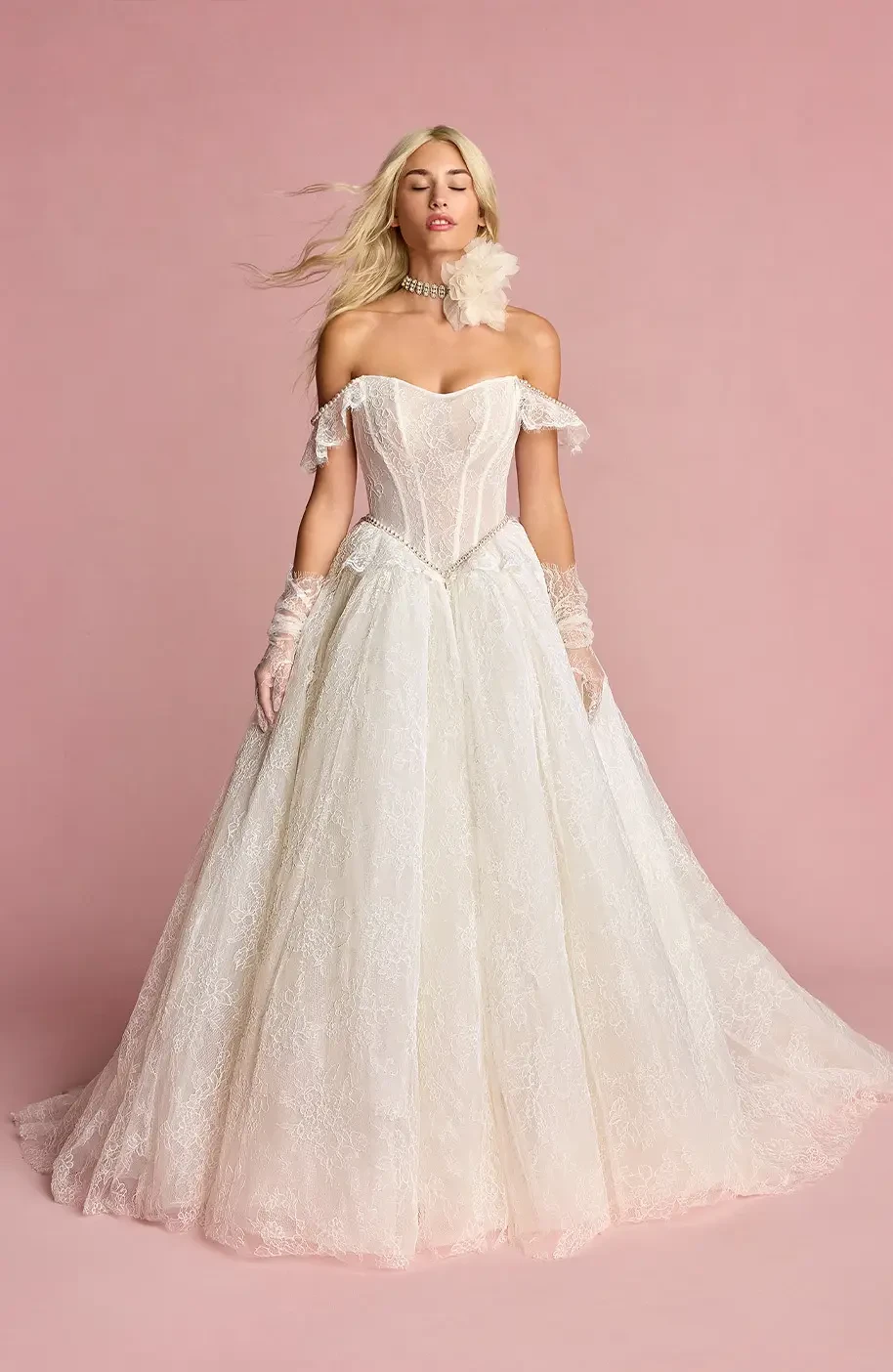 Model wearing a white gown - black and white image