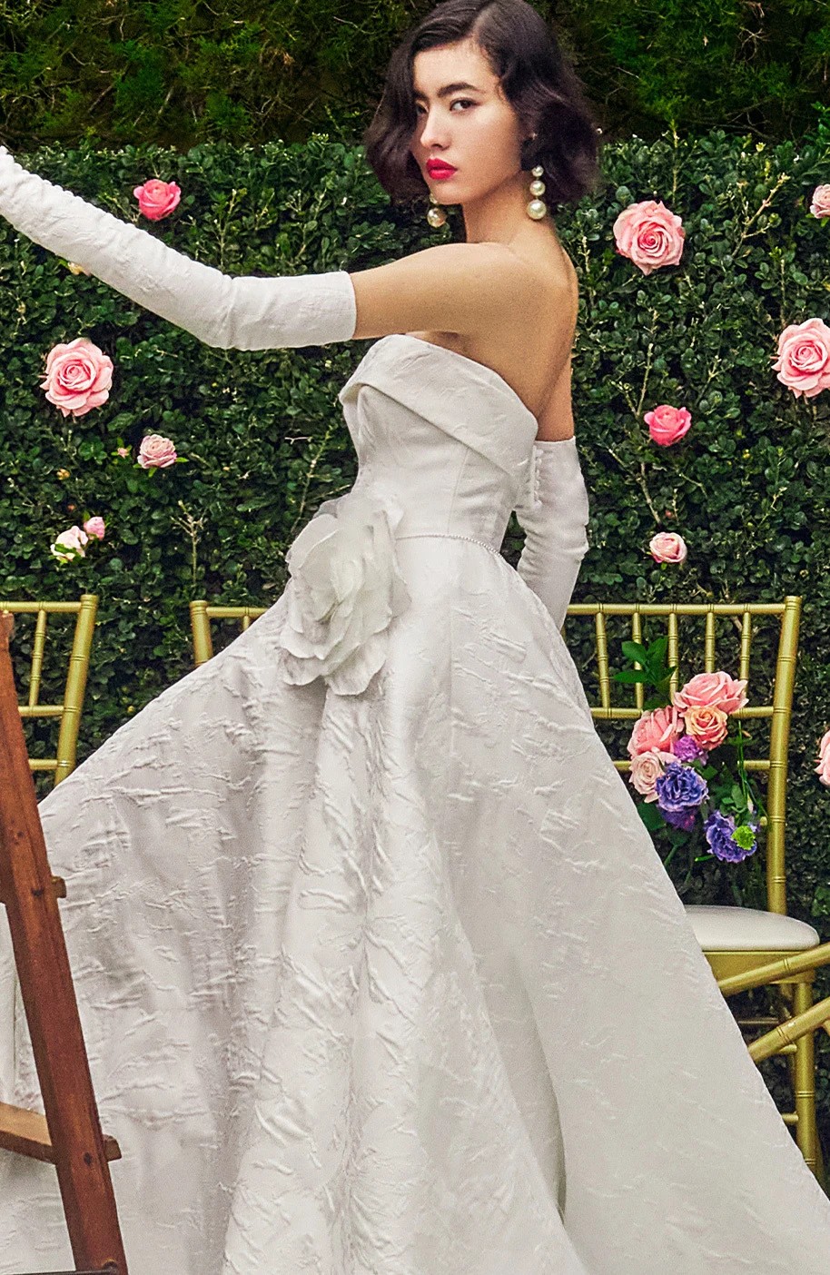 Model wearing a white gown - colored image